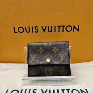 Louis Vuitton Brown Monogram Canvas Compact Wallet with Gold Button